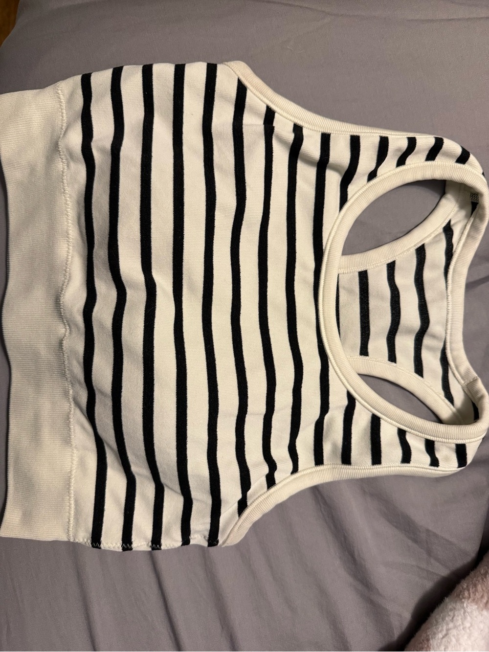 ZYIA Black and White Striped Racerback bra